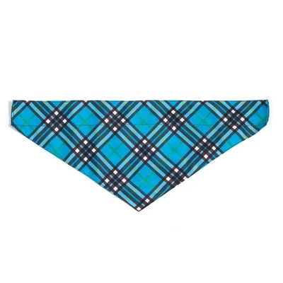 The Worthy Dog Blue Bias Plaid Slide-On Bandana Collar Accessory 3 The Worthy Dog Blue Bias Plaid Slide-On Bandana Collar Accessory