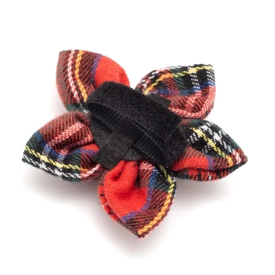 The Worthy Dog Red Black Multicolored Plaid Adjustable Flower Collar Accessory 3 The Worthy Dog Red Black Multicolored Plaid Adjustable Flower Collar Accessory