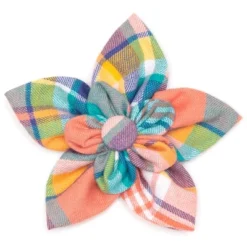 The Worthy Dog Peach Plaid Adjustable Flower Collar Accessory -Pet Shop GUEST 67ed7d45 fd05 4173 a0c6 d7e9bc89c9ad